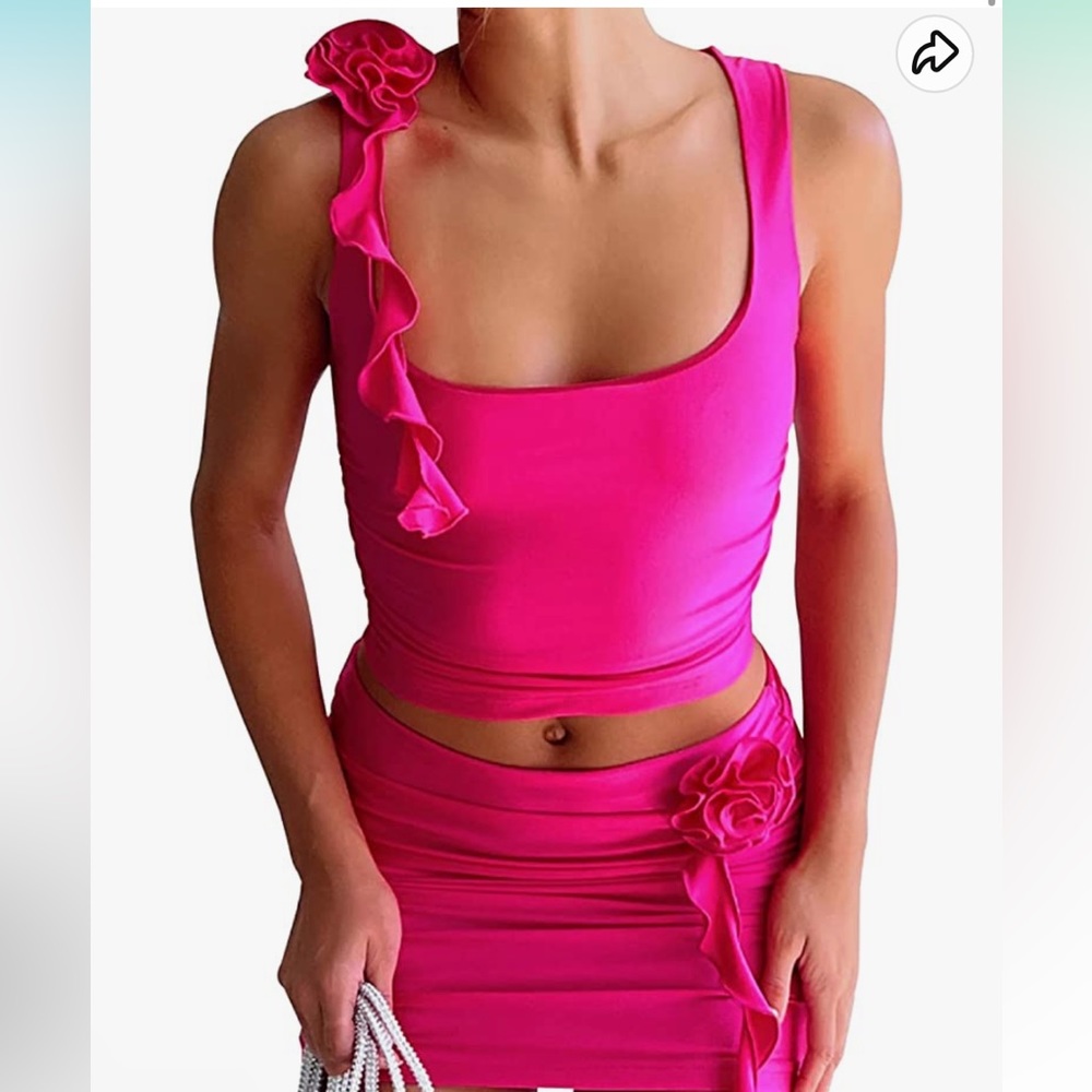Pink Rose Crop Top and Skirt Set